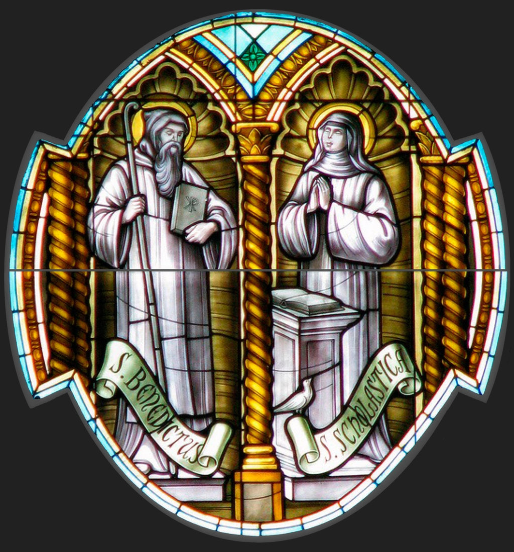 Saint Benedict and Saint Scholastica Stained Glass T-Shirt - Catholicamtees
