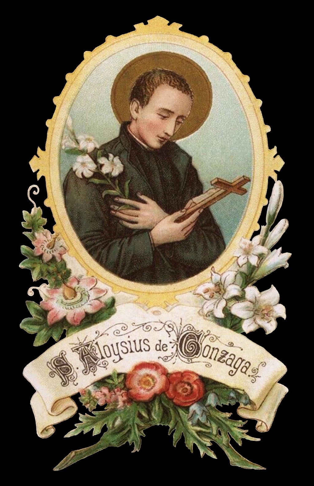 St. Aloysius Gonzaga Floral Holy Card T-Shirt - Catholicamtees