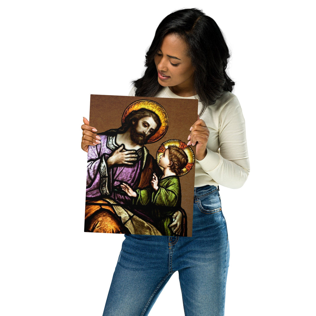 St. Joseph with the Christ Child Ready to Hang Metal Print - Catholicamtees