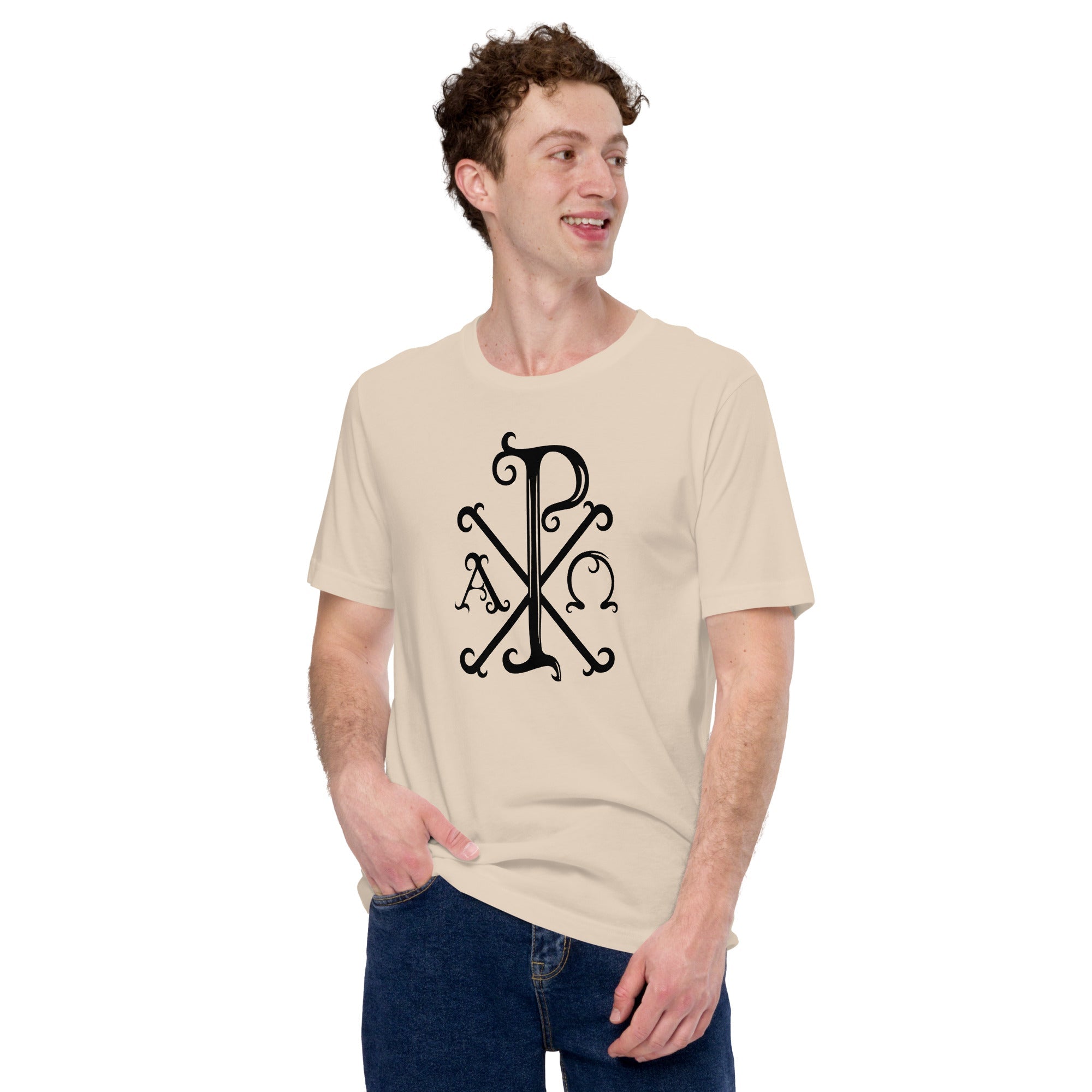 Chi-Rio with Alpha and Omega in Black T-Shirt - Catholicamtees