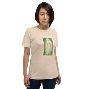 Our Lady of the Immaculate Conception Lace Holy Card Soft and Lightweight Unisex T-Shirt - Catholicamtees