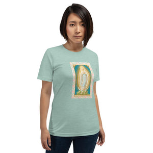Our Lady of the Immaculate Conception Lace Holy Card Soft and Lightweight Unisex T-Shirt - Catholicamtees