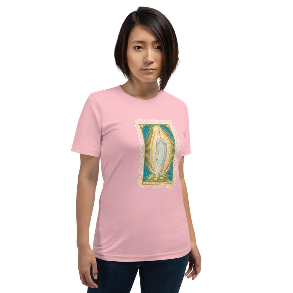 Our Lady of the Immaculate Conception Lace Holy Card Soft and Lightweight Unisex T-Shirt - Catholicamtees