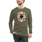 Load image into Gallery viewer, Sacred Heart of Jesus with Cross Long Sleeve Tee - Catholicamtees
