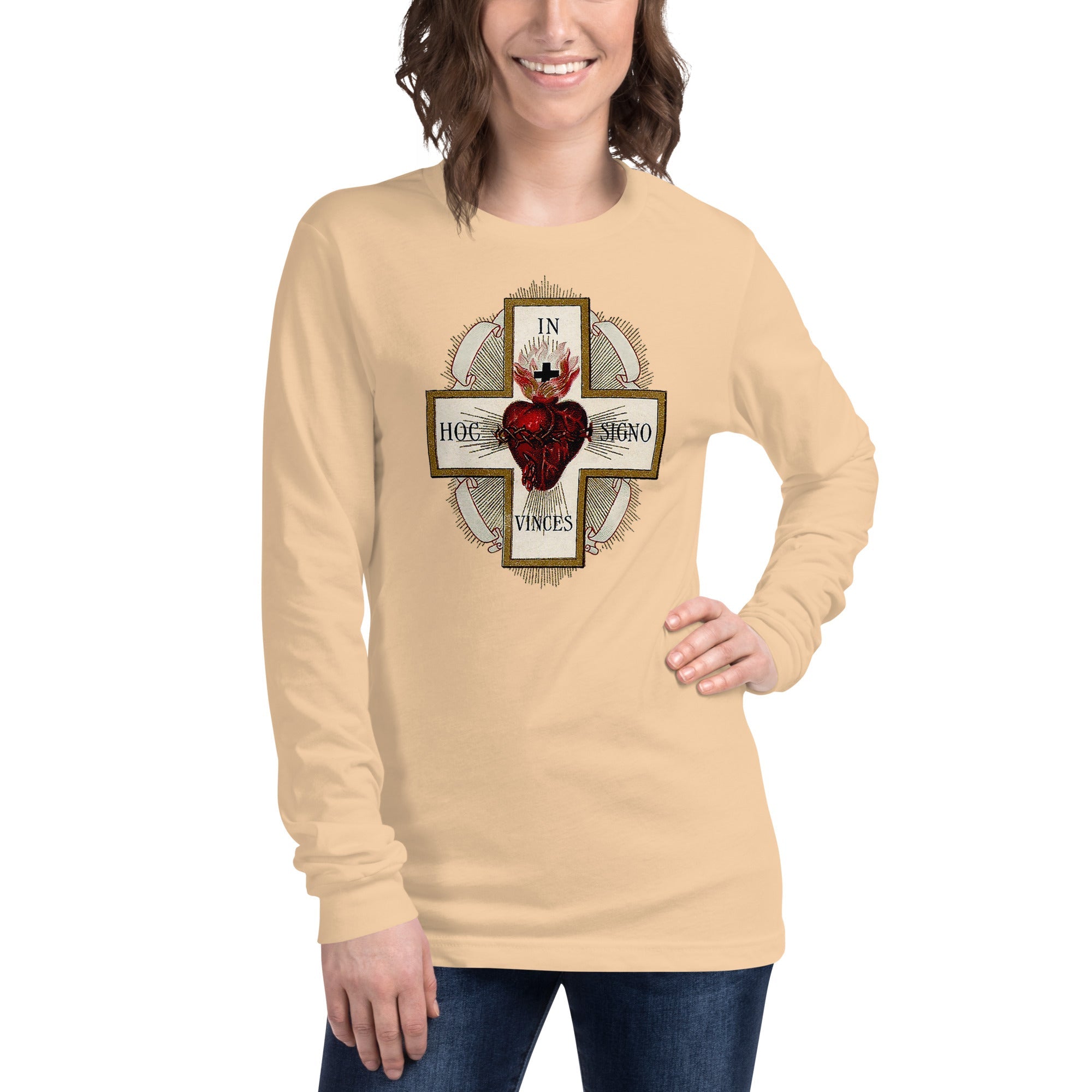 Sacred Heart of Jesus with Cross Long Sleeve Tee - Catholicamtees