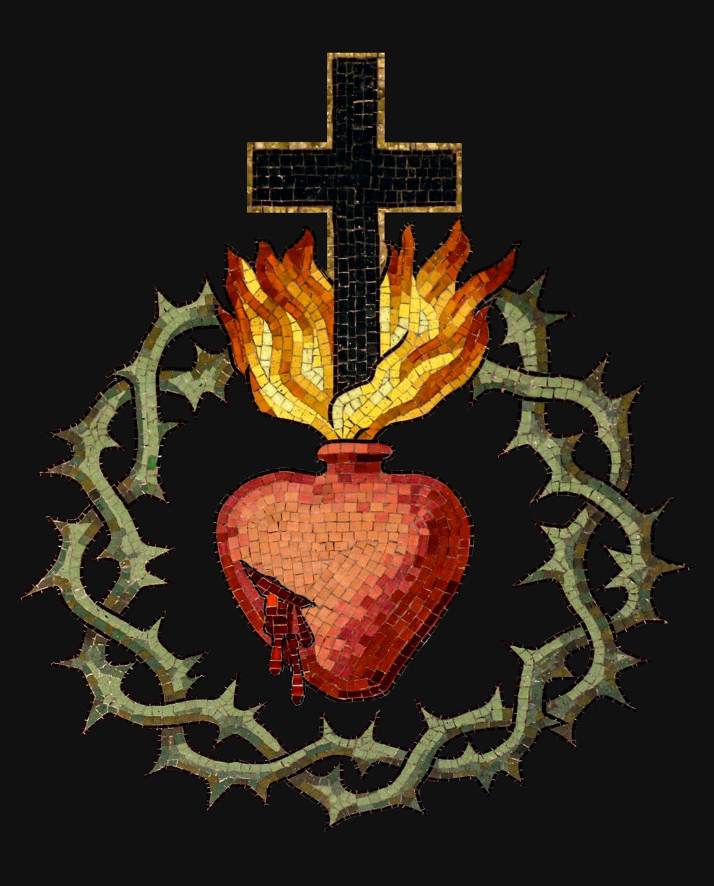 Sacred Heart of Jesus with Crown of Thorns Mosaic T-Shirt - Catholicamtees
