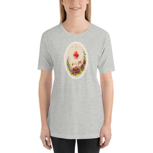 Sacred Heart of Jesus with Doves and Violets Holy Card T-Shirt - Catholicamtees