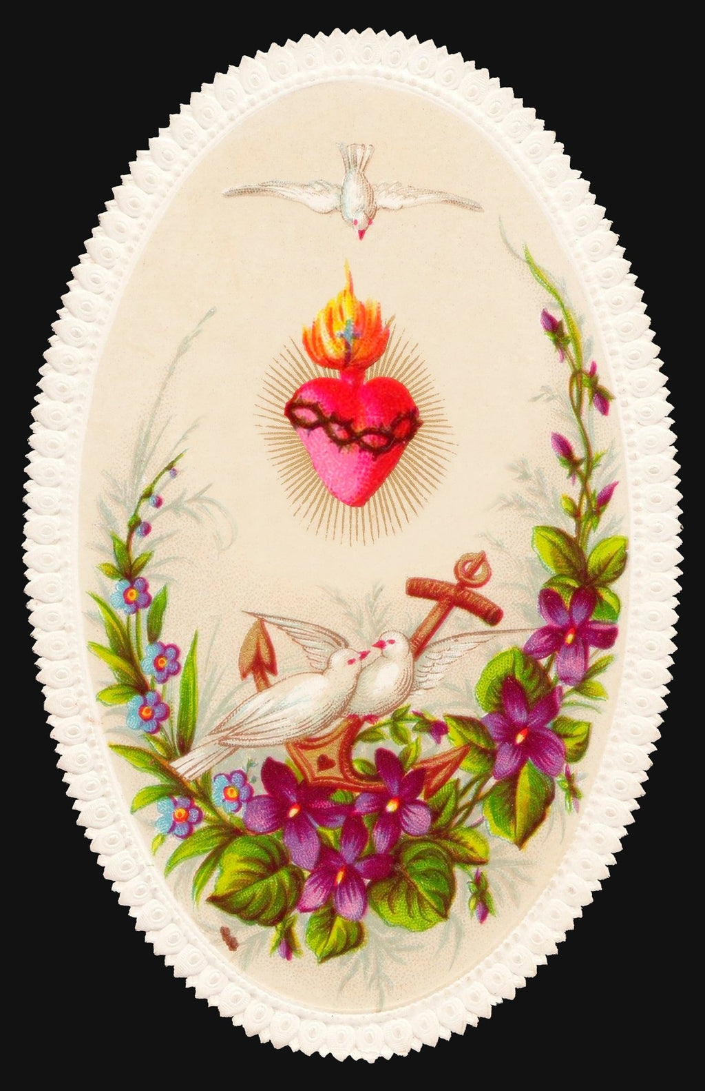 Sacred Heart of Jesus with Doves and Violets Holy Card T-Shirt - Catholicamtees