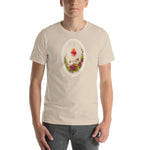 Load image into Gallery viewer, Sacred Heart of Jesus with Doves and Violets Holy Card T-Shirt - Catholicamtees
