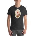 Load image into Gallery viewer, Sacred Heart of Jesus with Doves and Violets Holy Card T-Shirt - Catholicamtees
