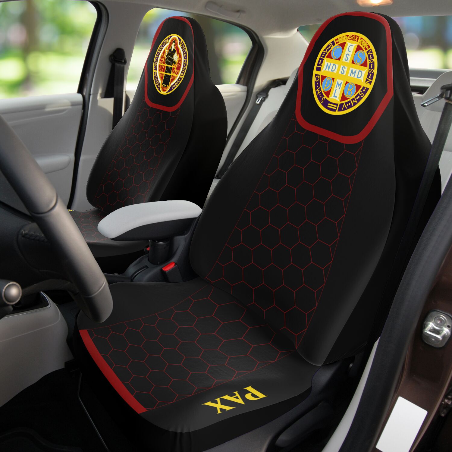 Saint Benedict Medal Car Seat Covers - Catholicamtees