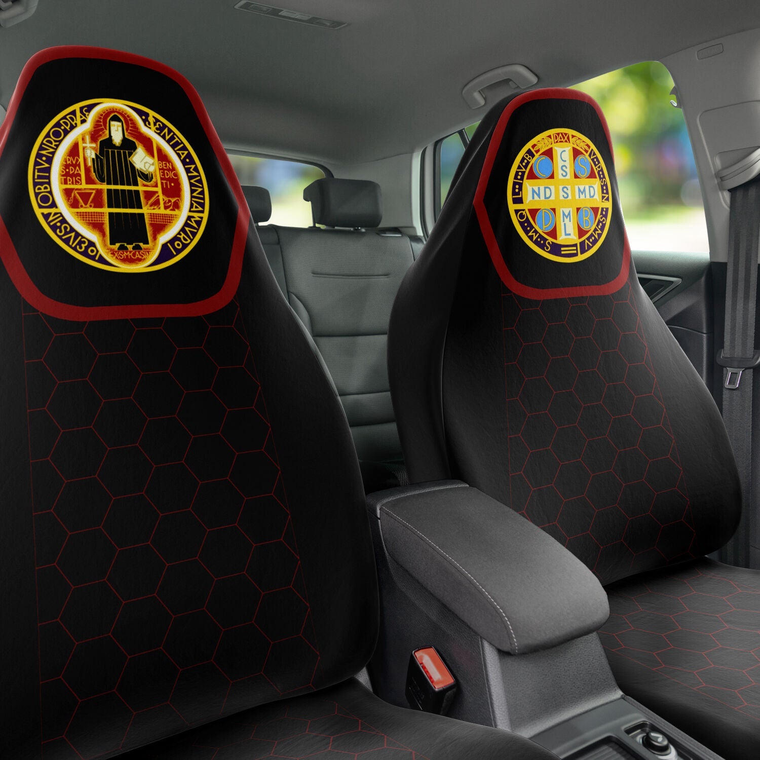 Saint Benedict Medal Car Seat Covers - Catholicamtees