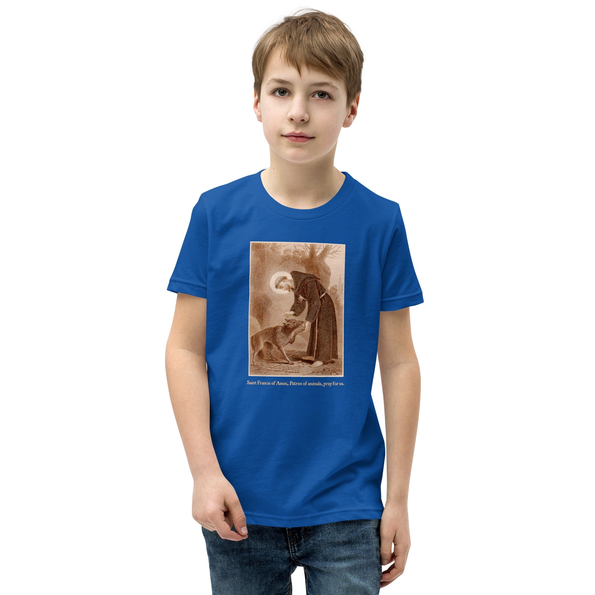 St. Francis of Assisi with the wolf of Gubbio T-Shirt Youth T-Shirt - Catholicamtees