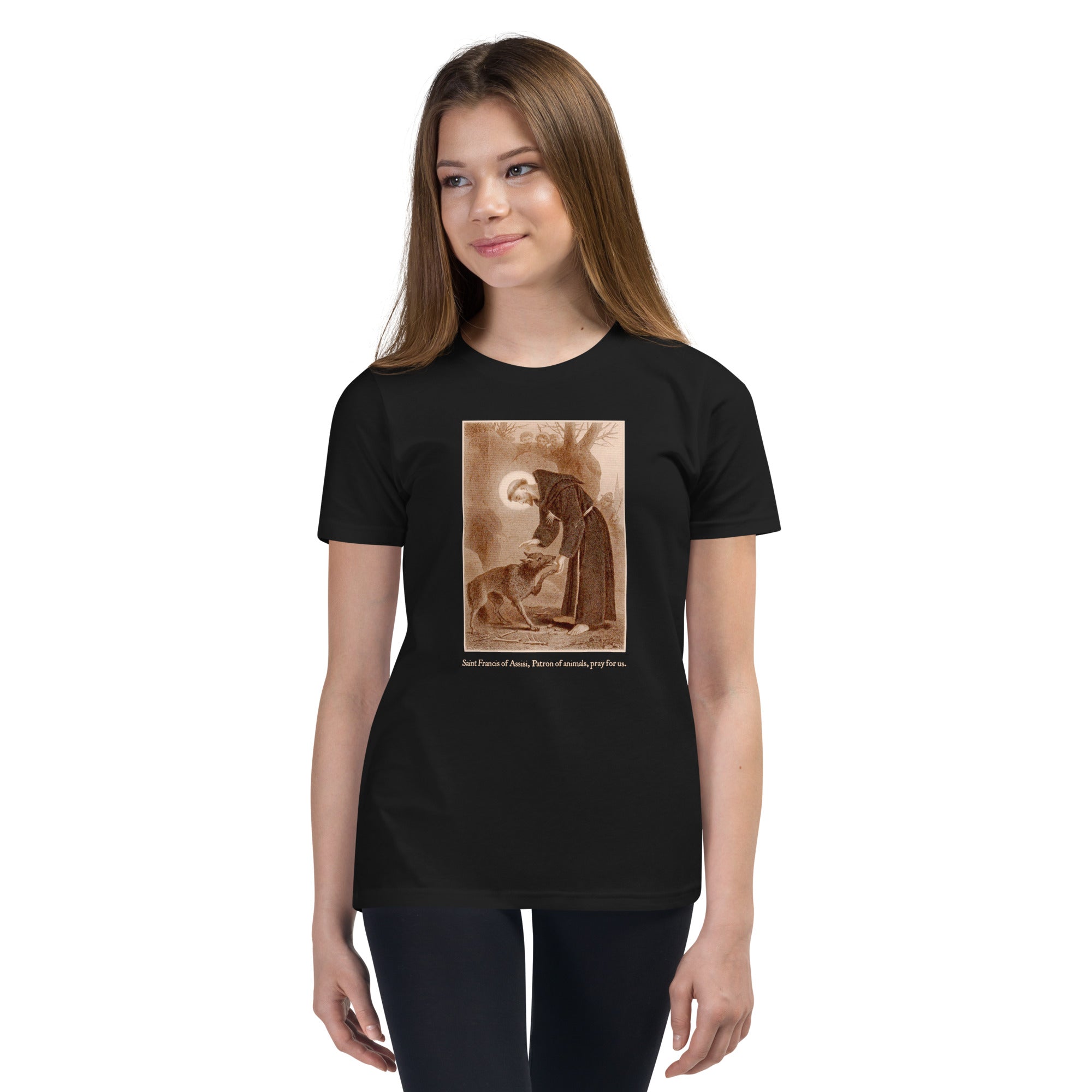 St. Francis of Assisi with the wolf of Gubbio T-Shirt Youth T-Shirt - Catholicamtees