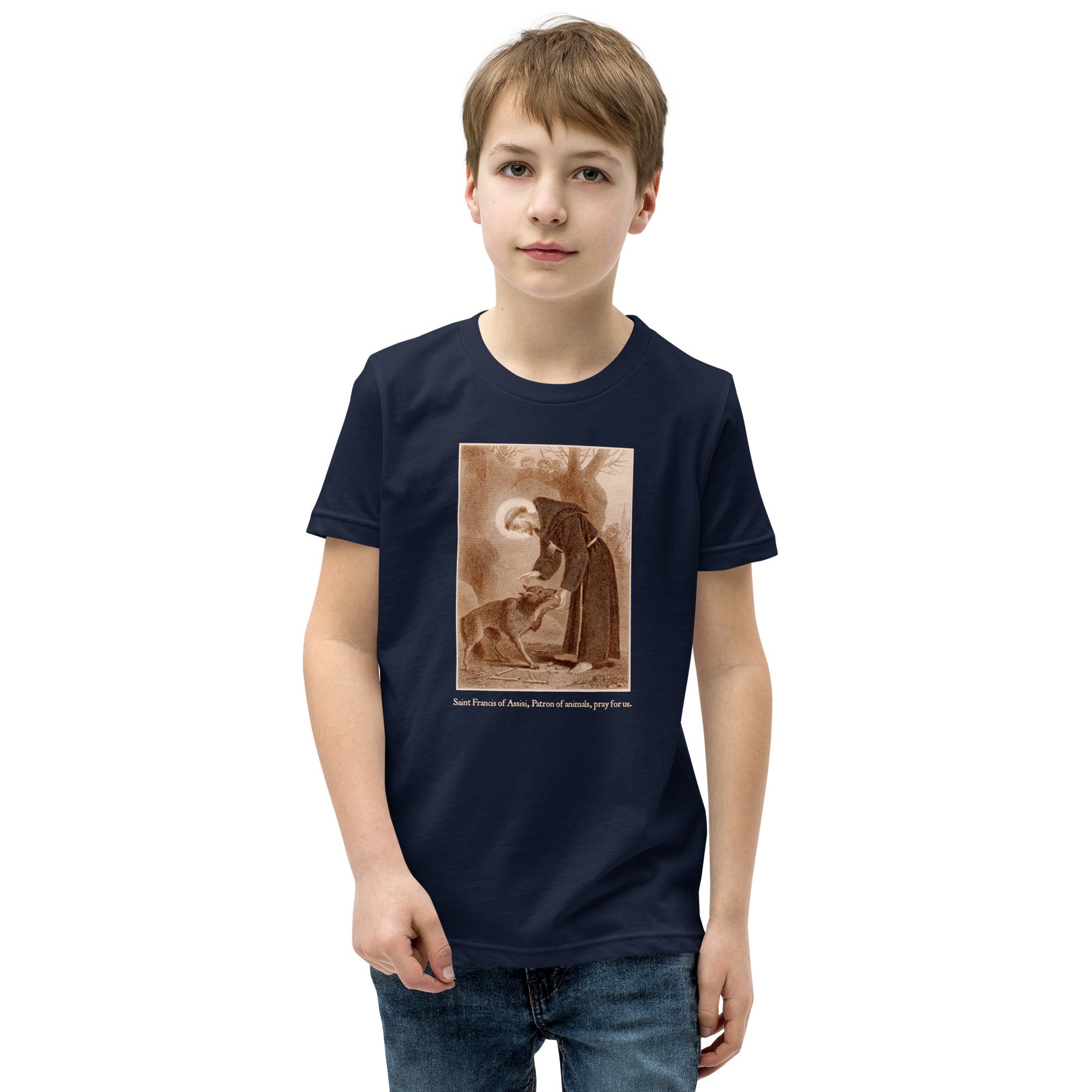 St. Francis of Assisi with the wolf of Gubbio T-Shirt Youth T-Shirt - Catholicamtees