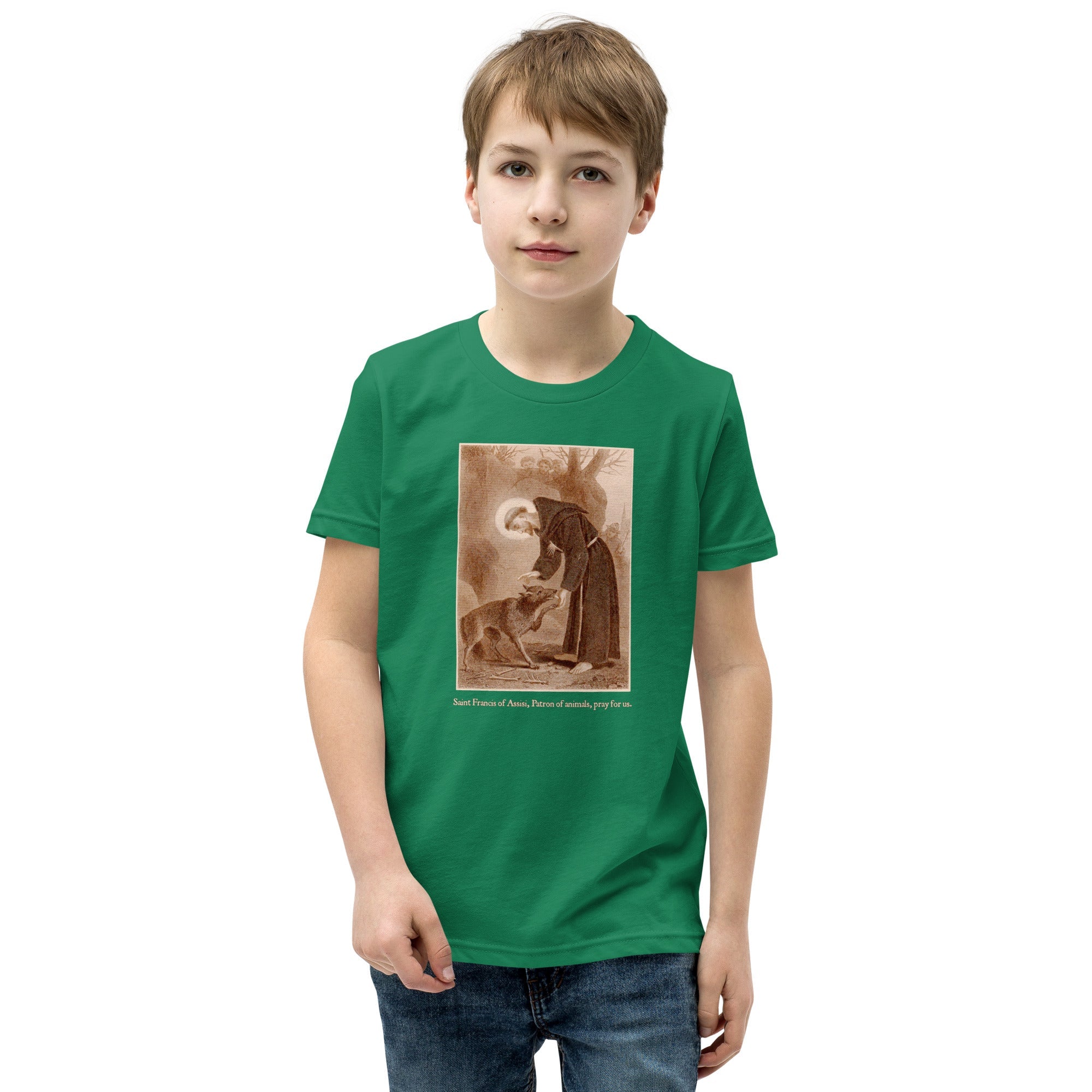 St. Francis of Assisi with the wolf of Gubbio T-Shirt Youth T-Shirt - Catholicamtees
