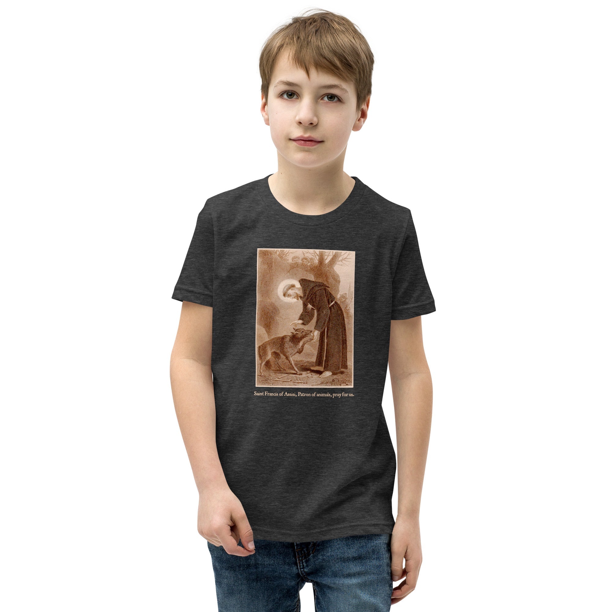 St. Francis of Assisi with the wolf of Gubbio T-Shirt Youth T-Shirt - Catholicamtees