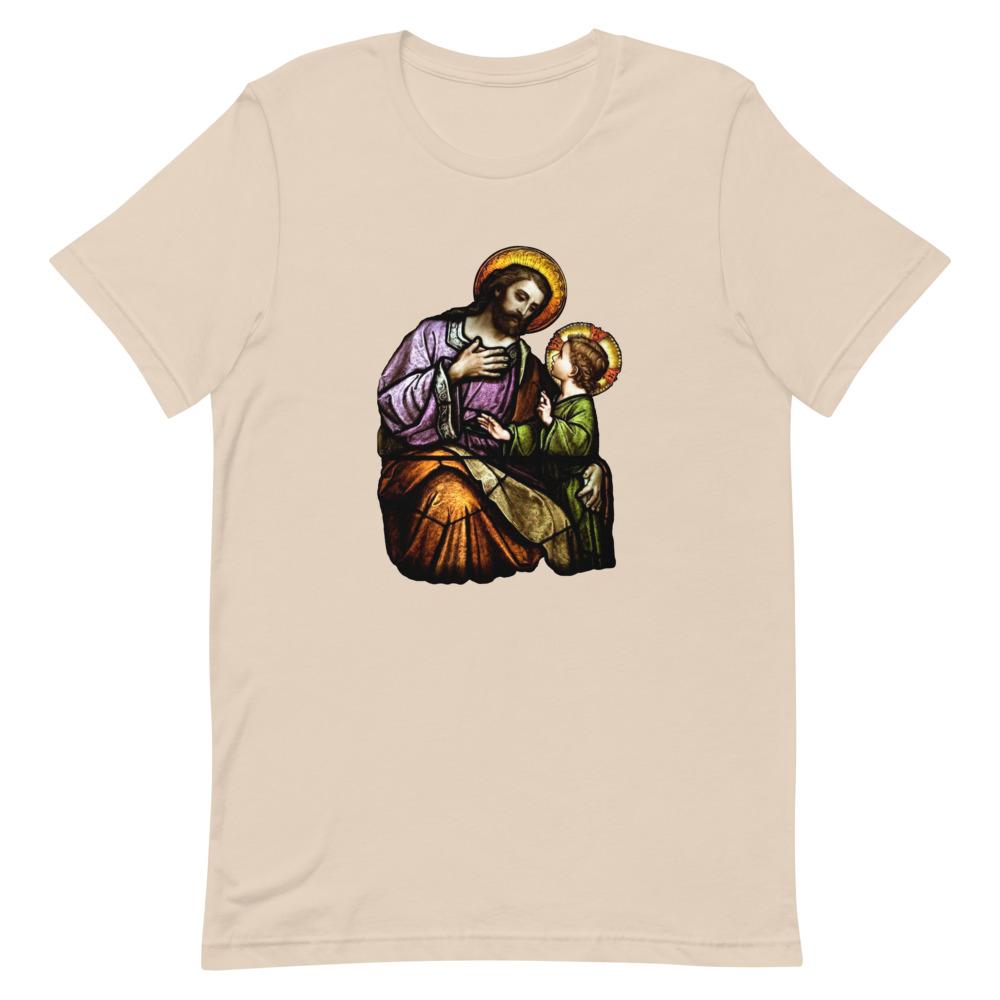 St. Joseph with Christ Child Stained Glass Window T-Shirt - Catholicamtees
