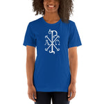 Load image into Gallery viewer, The Chi Rio with Alpha and Omega T-Shirt - Catholicamtees
