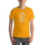 Load image into Gallery viewer, The Chi Rio with Alpha and Omega T-Shirt - Catholicamtees
