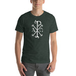 Load image into Gallery viewer, The Chi Rio with Alpha and Omega T-Shirt - Catholicamtees

